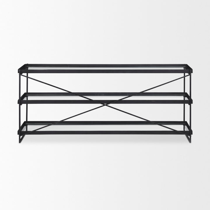 Trey 72.0"L x 16.0"W x 30.0"H Black Metal W/Glass Console Table Dining Room Mercana