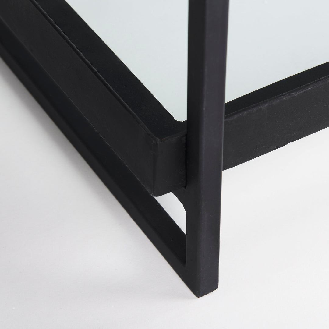 Trey 72.0"L x 16.0"W x 30.0"H Black Metal W/Glass Console Table Dining Room Mercana