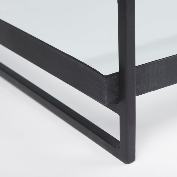 Trey 56"L x 32"W x 17"H Black Metal W/Glass Coffee Table Living Room Mercana