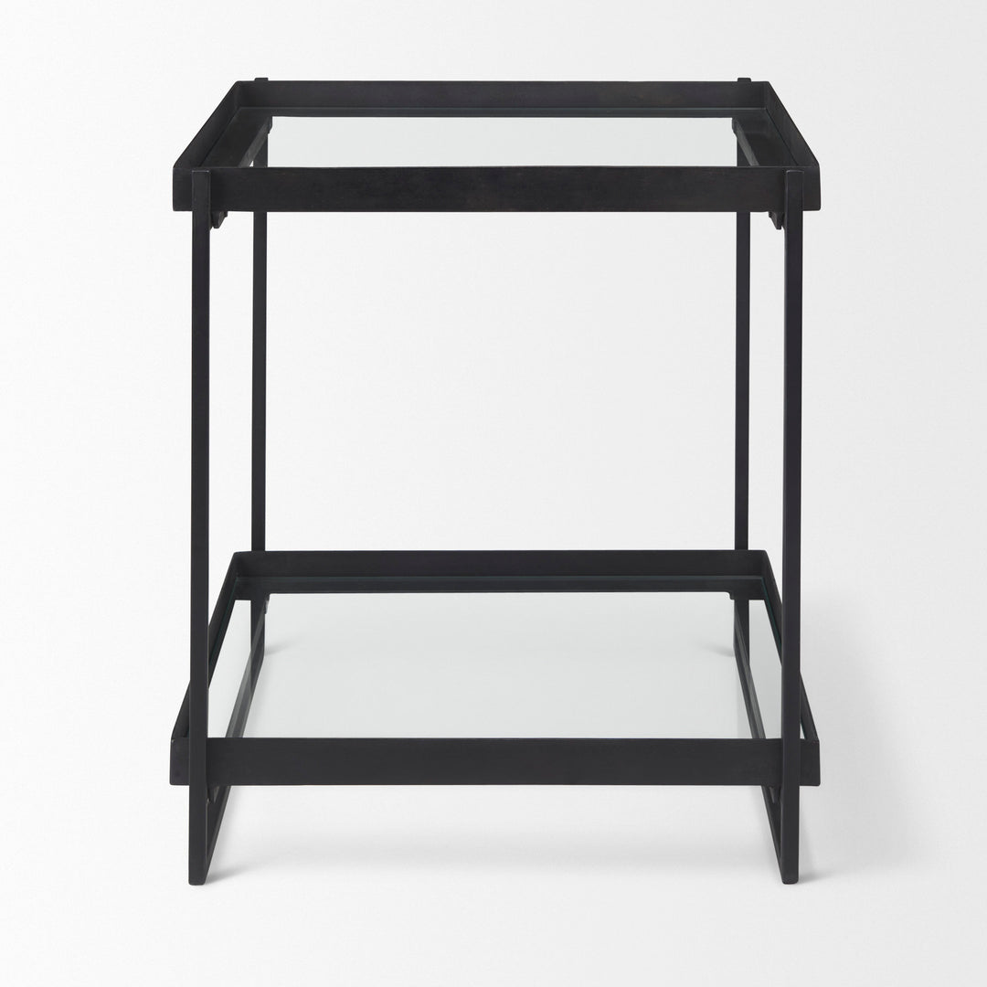 Trey Black Metal W/Glass Accent Table Dining Room Mercana