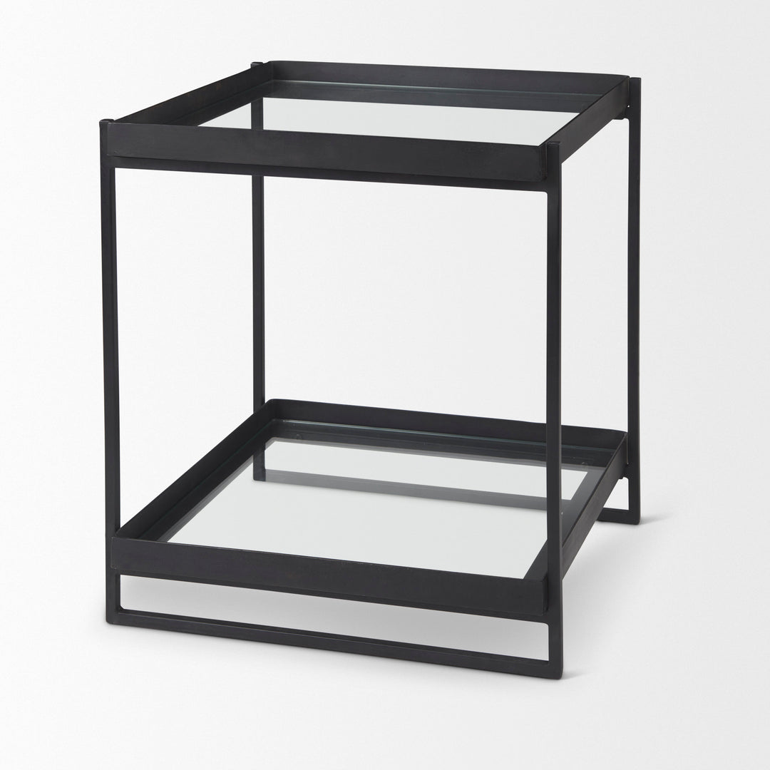 Trey Black Metal W/Glass Accent Table Dining Room Mercana