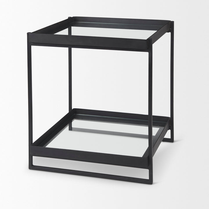 Trey Black Metal W/Glass Accent Table Dining Room Mercana