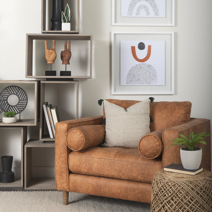 Allium Brown Handwoven Wool Cylindrical Pouf Living Room Mercana