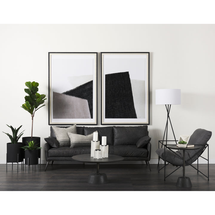 Maxwell Dark Brown Wood W/ Black Metal Pedestal Base Round Coffee Table Living Room Mercana