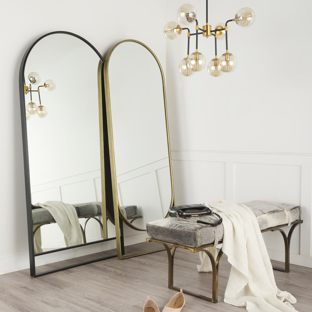 Jessie 55L x 16W White/Gray Hair-On-Hide Seat W/Gold Metal Base Accent Bench Living Room Mercana