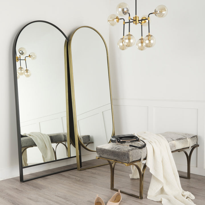 Jessie 55L x 16W White/Gray Hair-On-Hide Seat W/Gold Metal Base Accent Bench Living Room Mercana