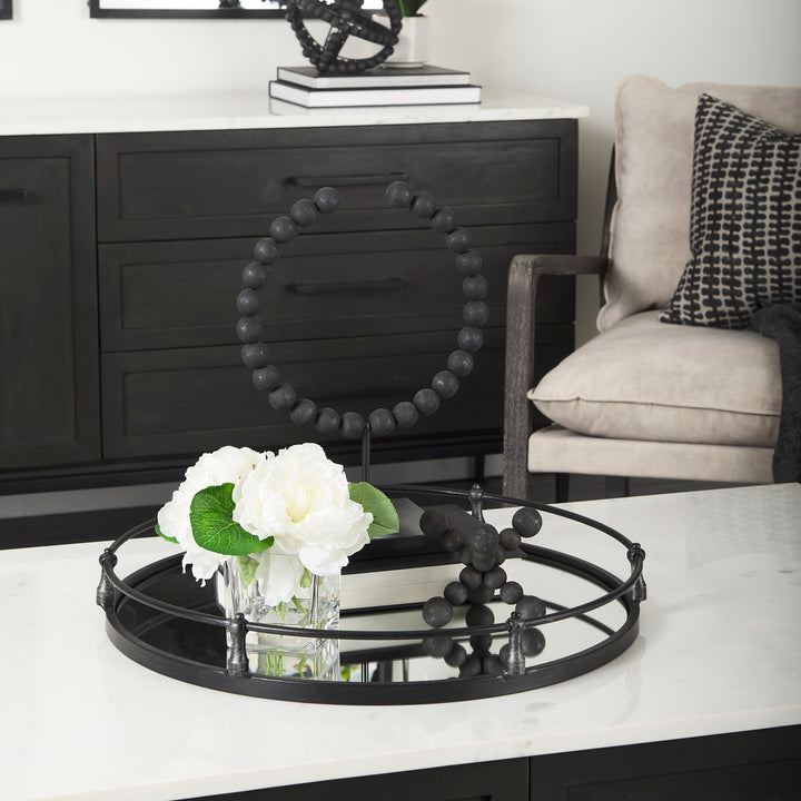 Kimbel 24L x 24W Black Metal Mirrored Base Round Tray Decor Mercana