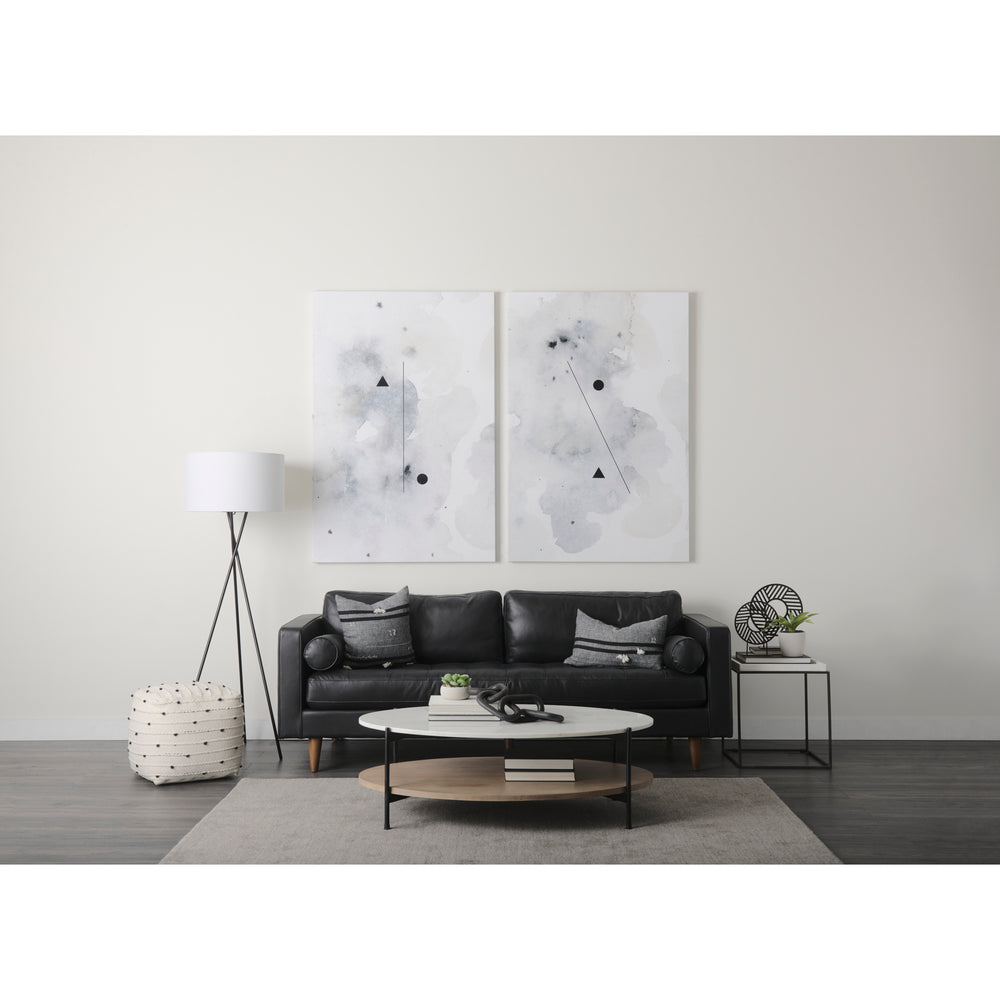 Amaira Cream/Black/White patterned Wool and Cotton Pouf Living Room Mercana