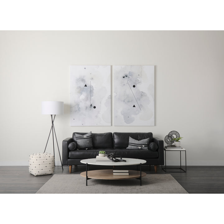 Amaira Cream/Black/White patterned Wool and Cotton Pouf Living Room Mercana