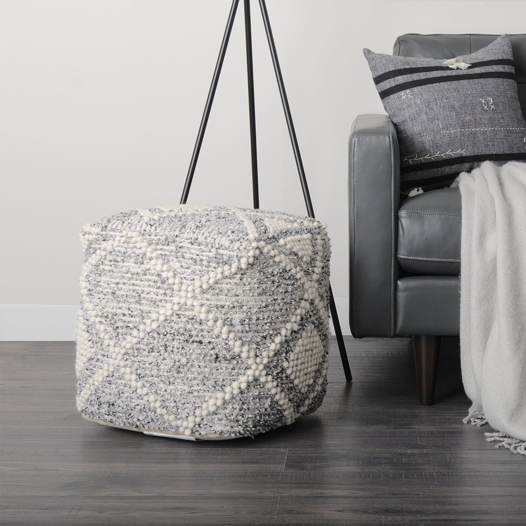 Ekiya Black/White Yarn and Wool Patterened Pouf Living Room Mercana
