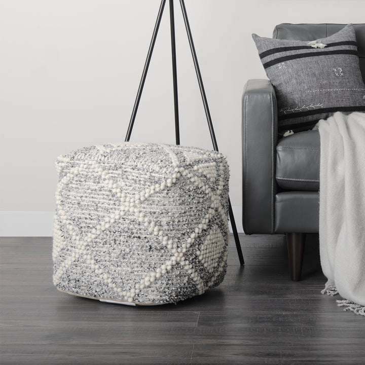 Ekiya Black/White Yarn and Wool Patterened Pouf Living Room Mercana