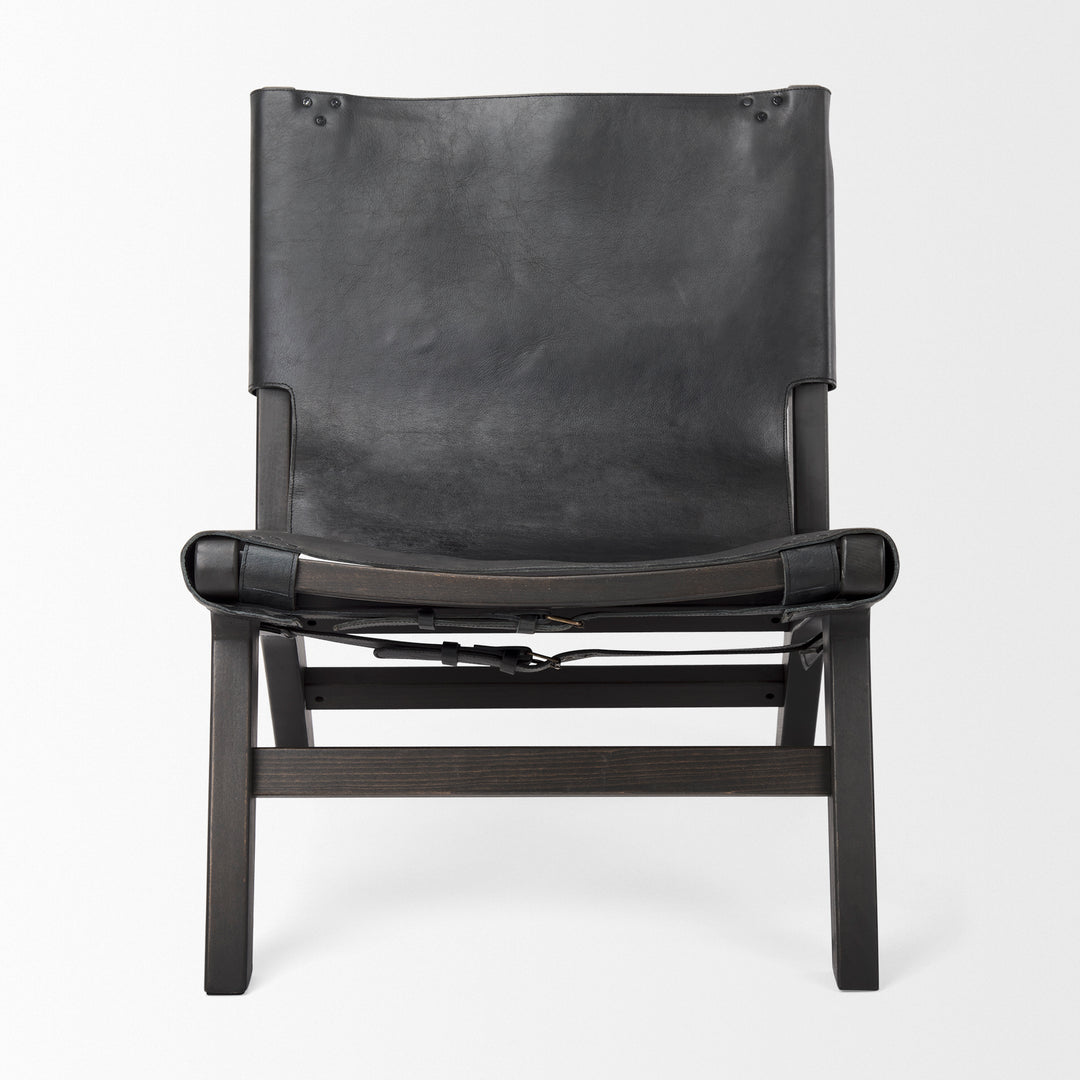 Elodie Black Leather W/Black Stain Beech Wood Frame Accent Chair Living Room Mercana
