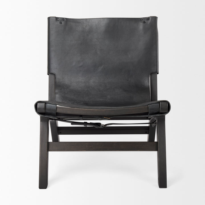 Elodie Black Leather W/Black Stain Beech Wood Frame Accent Chair Living Room Mercana