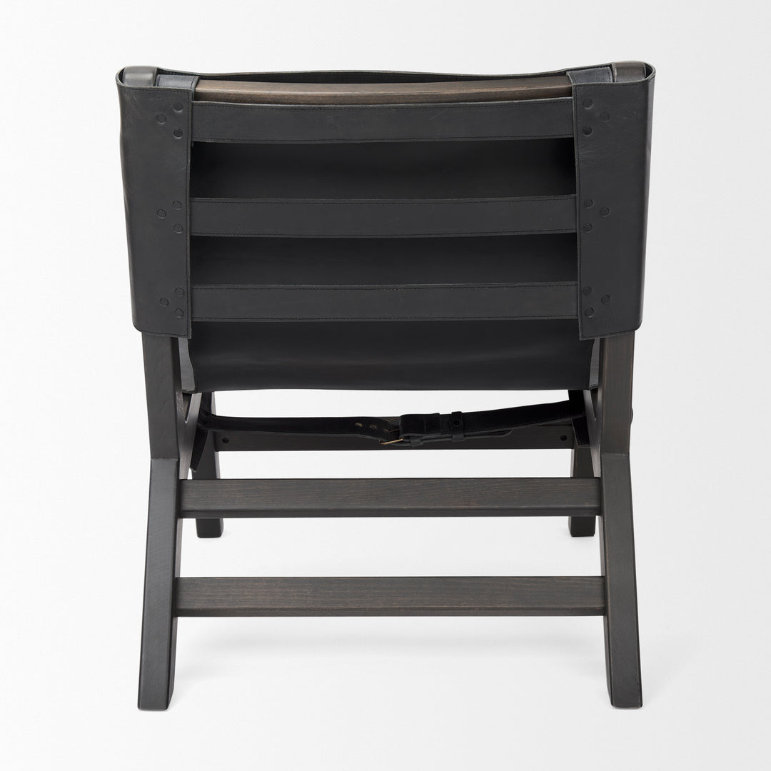 Elodie Black Leather W/Black Stain Beech Wood Frame Accent Chair Living Room Mercana