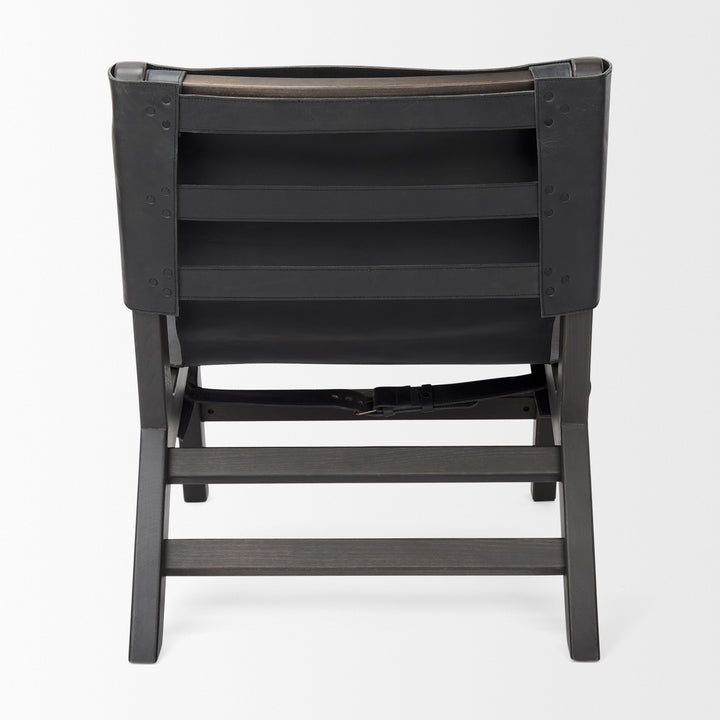 Elodie Black Leather W/Black Stain Beech Wood Frame Accent Chair Living Room Mercana