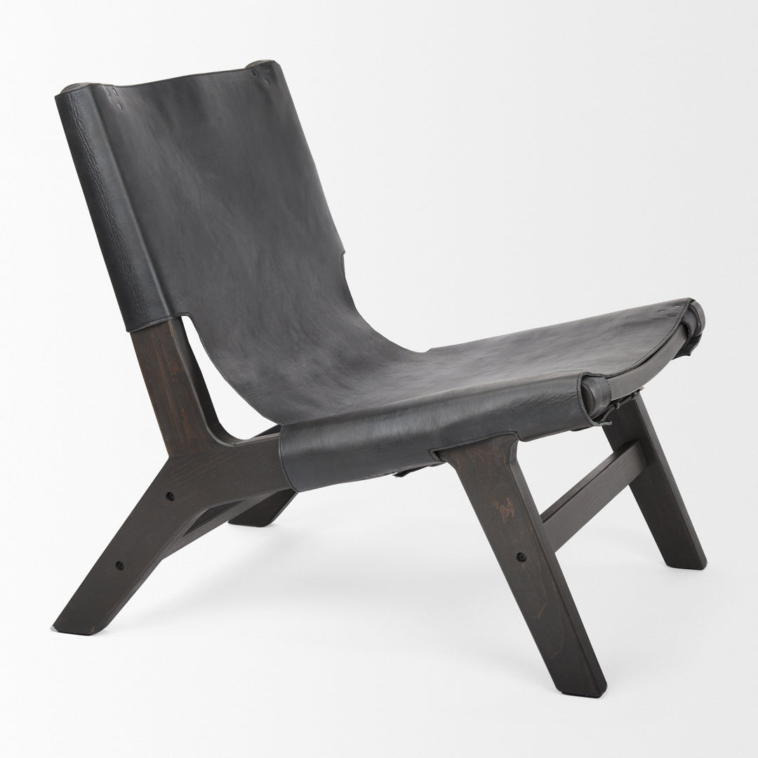 Elodie Black Leather W/Black Stain Beech Wood Frame Accent Chair Living Room Mercana
