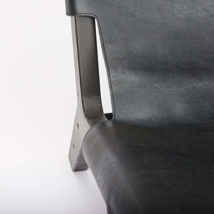 Elodie Black Leather W/Black Stain Beech Wood Frame Accent Chair Living Room Mercana