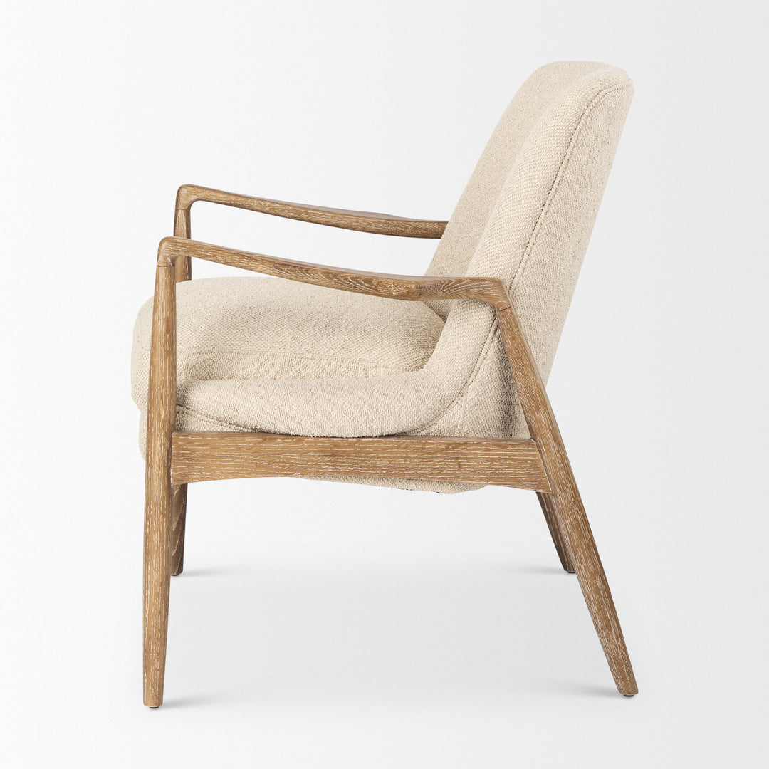 Westan Cream Boucle Fabric W/Light Brown Wood Accent Chair Living Room Mercana