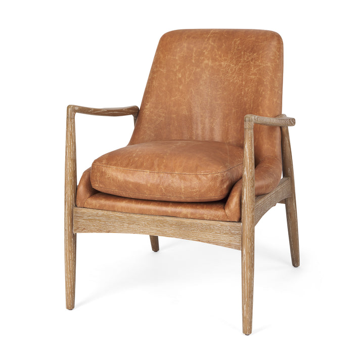 Westan Cognac Faux Leather W/Medium Brown Wood Accent Chair Living Room Mercana