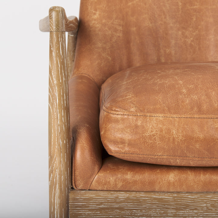 Westan Cognac Faux Leather W/Medium Brown Wood Accent Chair Living Room Mercana
