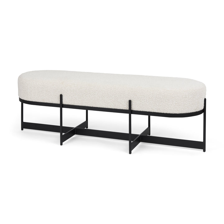 Amelia Cream Boucle W/Black Metal Upholstered Bench Living Room Mercana