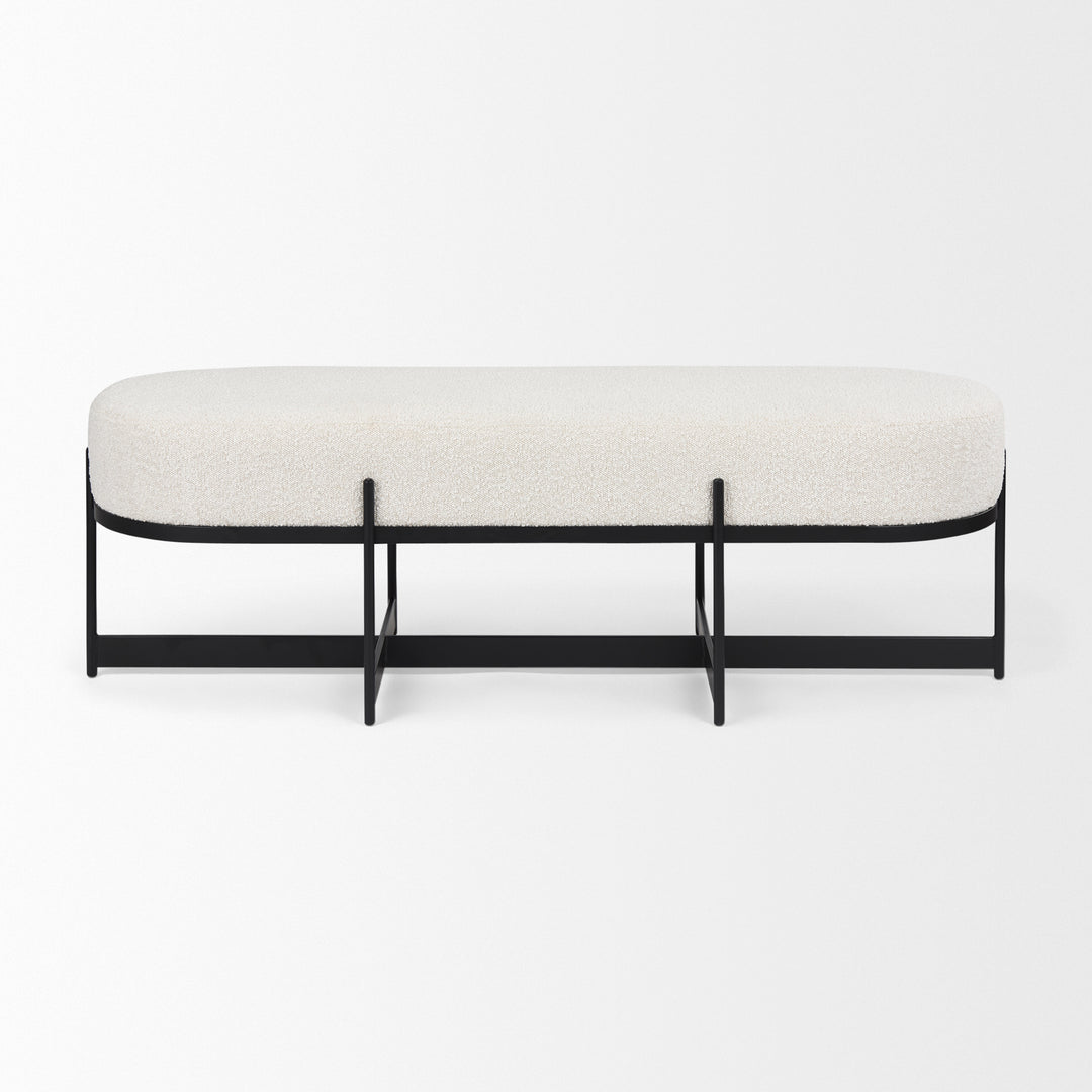 Amelia Cream Boucle W/Black Metal Upholstered Bench Living Room Mercana