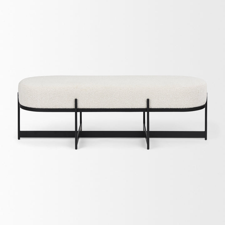 Amelia Cream Boucle W/Black Metal Upholstered Bench Living Room Mercana
