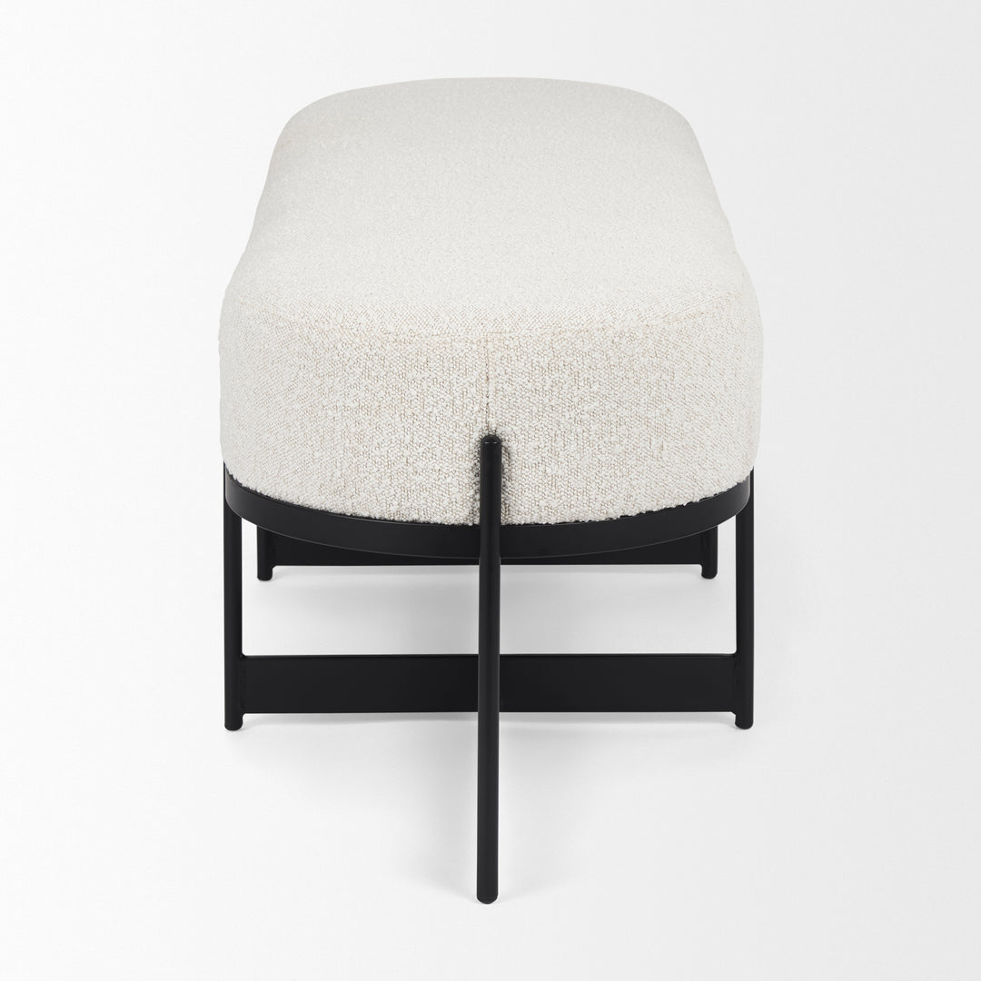 Amelia Cream Boucle W/Black Metal Upholstered Bench Living Room Mercana
