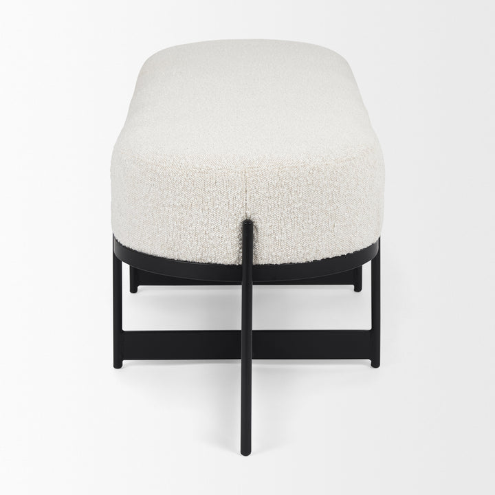 Amelia Cream Boucle W/Black Metal Upholstered Bench Living Room Mercana