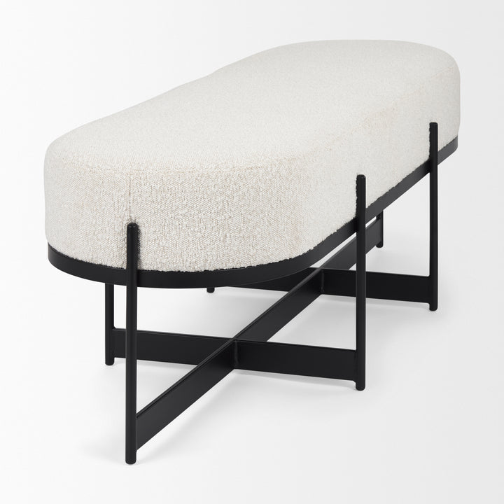Amelia Cream Boucle W/Black Metal Upholstered Bench Living Room Mercana