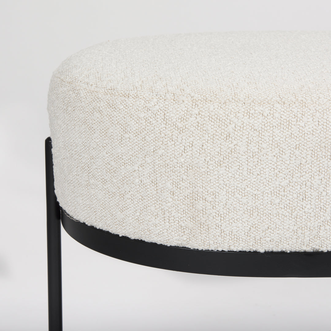 Amelia Cream Boucle W/Black Metal Upholstered Bench Living Room Mercana