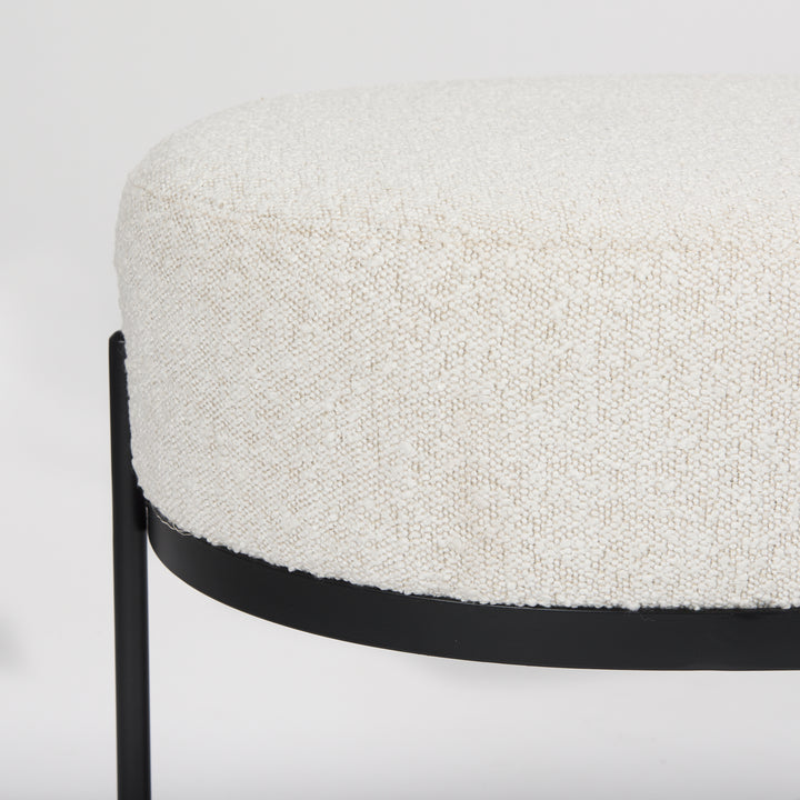 Amelia Cream Boucle W/Black Metal Upholstered Bench Living Room Mercana