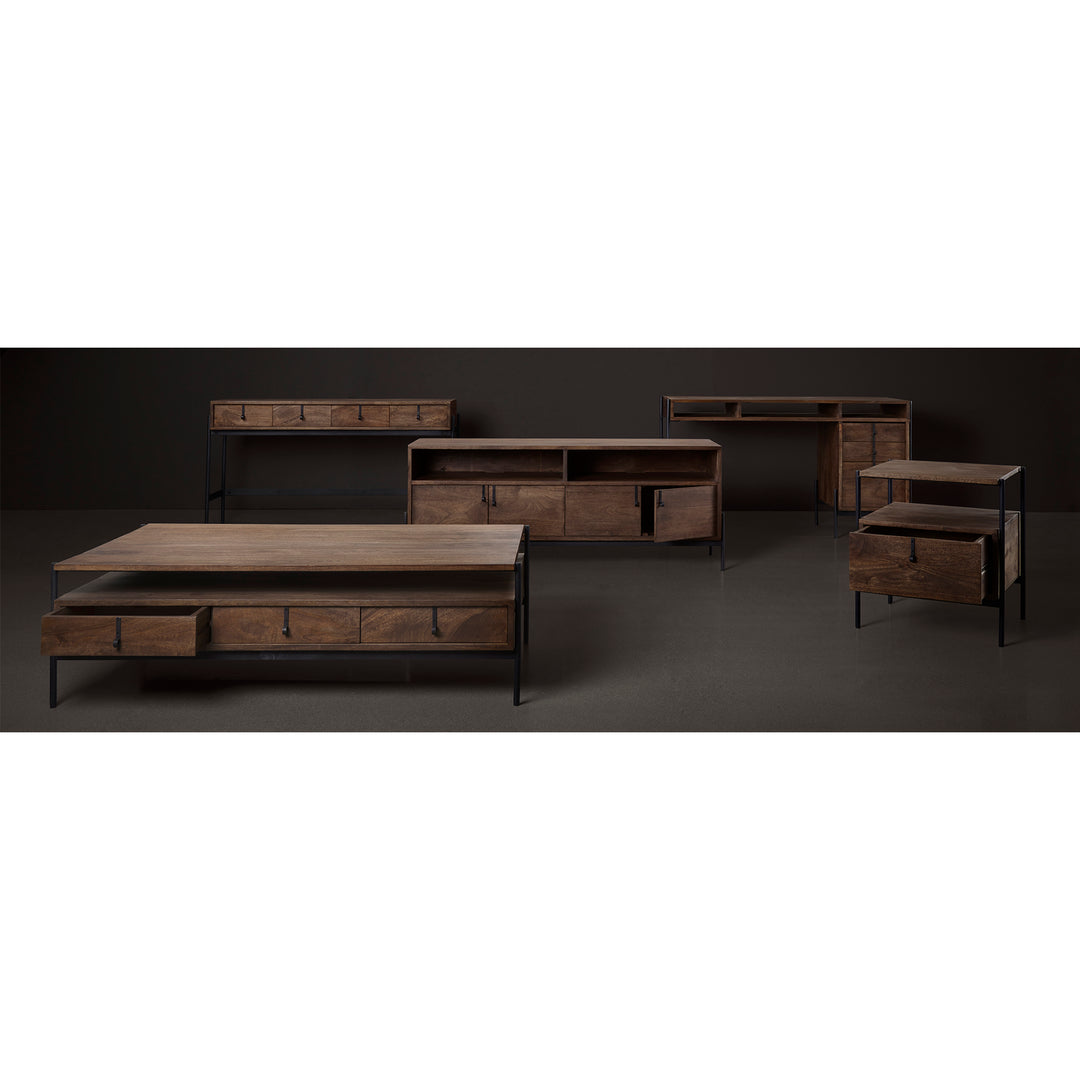 Glenn IV Dark Brown Wood w/ Black Iron Frame Media Console w/ Storage, TV Stand for TV up to 71" Bedroom Mercana