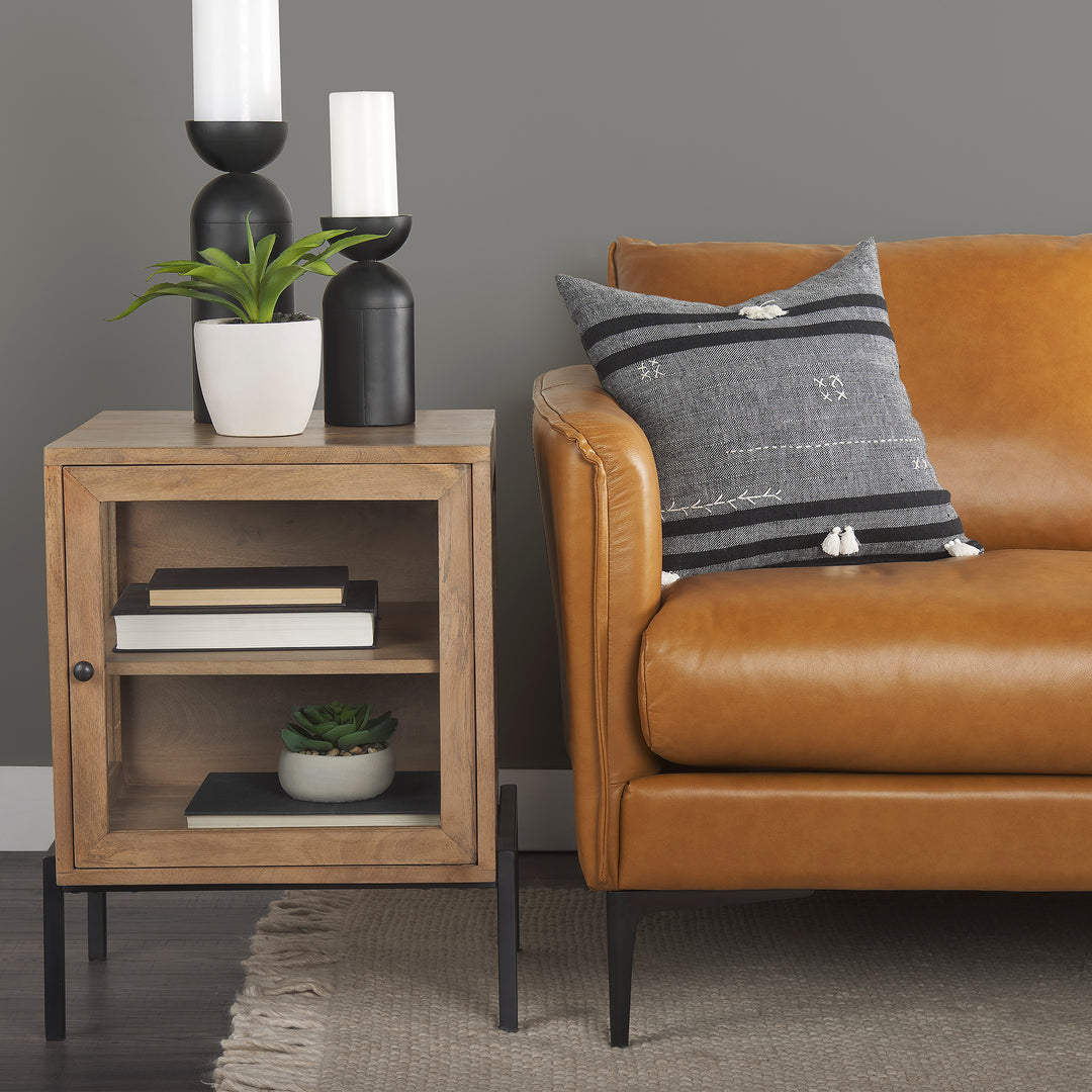 Arelius Light Brown Wood W/ Black Metal Frame End/Side Table Dining Room Mercana
