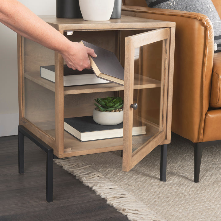Arelius Light Brown Wood W/ Black Metal Frame End/Side Table Dining Room Mercana