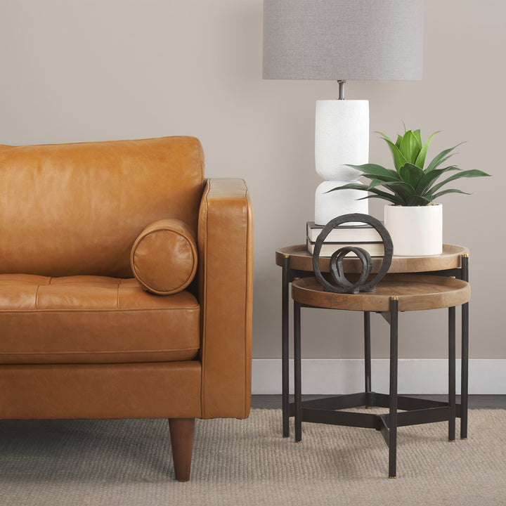 Marquisa (Set of 2) Light Brown Wood W/ Black Metal Base Nesting Side Tables Living Room Mercana