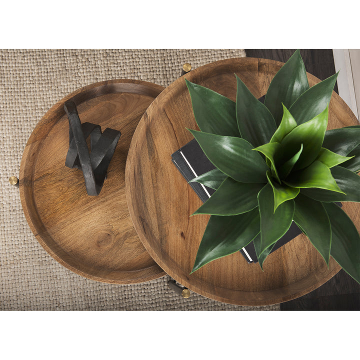 Marquisa (Set of 2) Light Brown Wood W/ Black Metal Base Nesting Side Tables Living Room Mercana