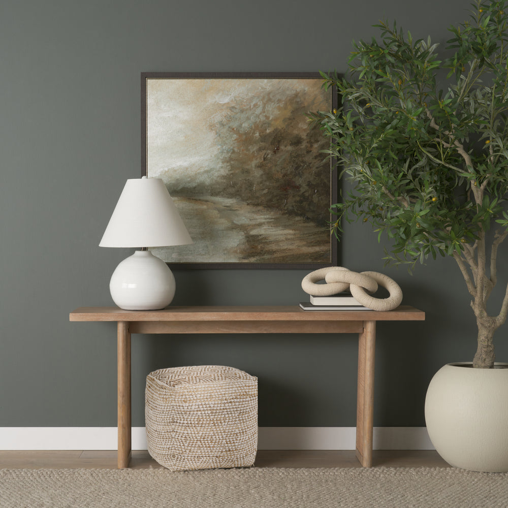 Ekani Cream/Beige Cotton Pouf Living Room Mercana