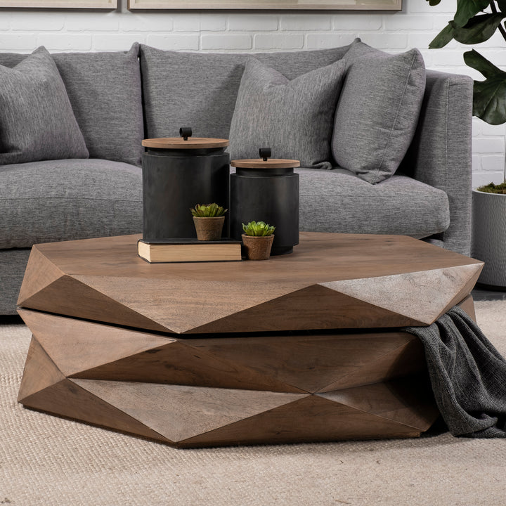 Arreto Hexagonal Hinged Solid Wood Top and Base Coffee Table Living Room Mercana