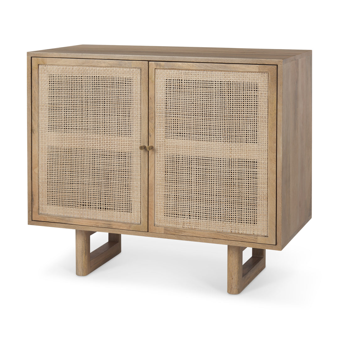 Grier 36" Light Brown Wood w/ Cane 2 Door Accent Cabinet Decor Mercana