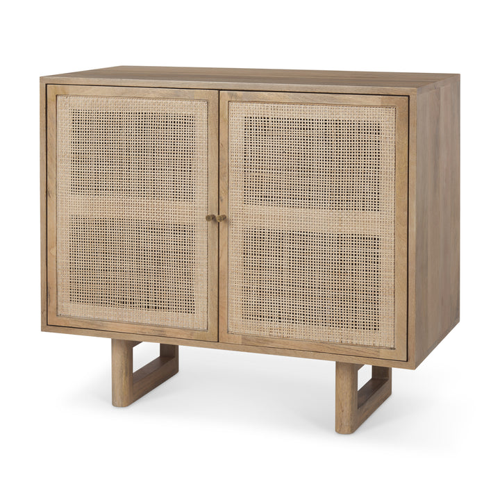 Grier 36" Light Brown Wood w/ Cane 2 Door Accent Cabinet Decor Mercana