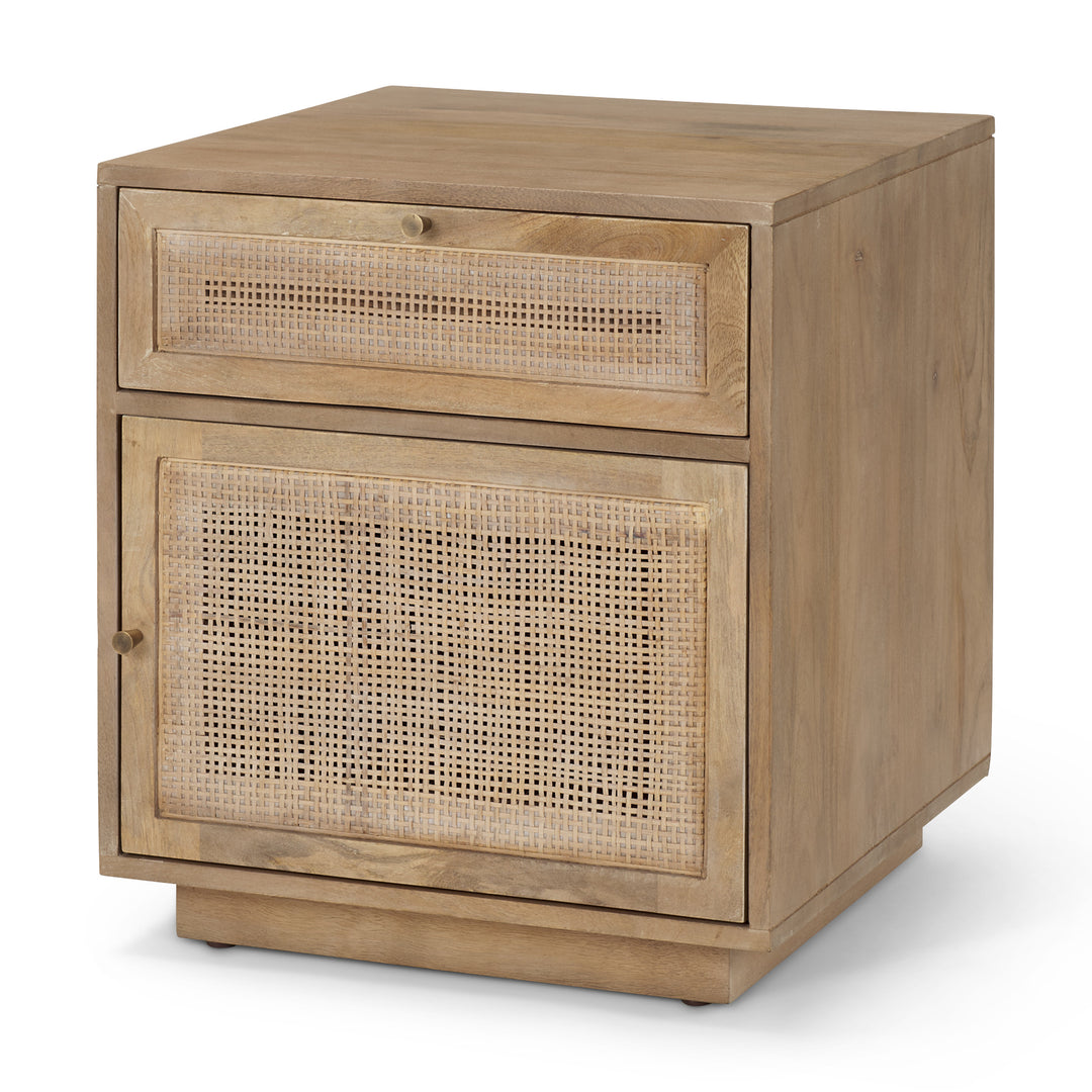 Grier Light Brown Wood w/ Cane End Table Living Room Mercana