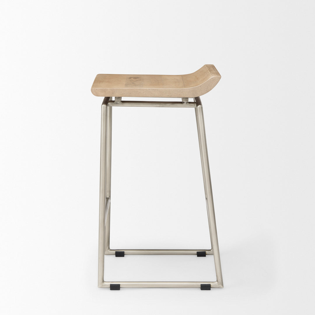 Givens 25.8"H Seat Height Brown Wood W/Silver Metal Frame Counterstool Dining Room Mercana