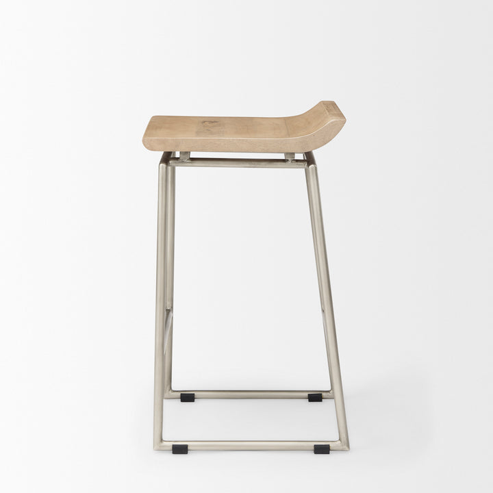Givens 25.8"H Seat Height Brown Wood W/Silver Metal Frame Counterstool Dining Room Mercana