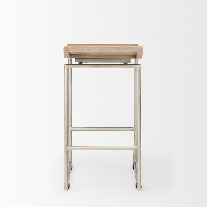 Givens 25.8"H Seat Height Brown Wood W/Silver Metal Frame Counterstool Dining Room Mercana