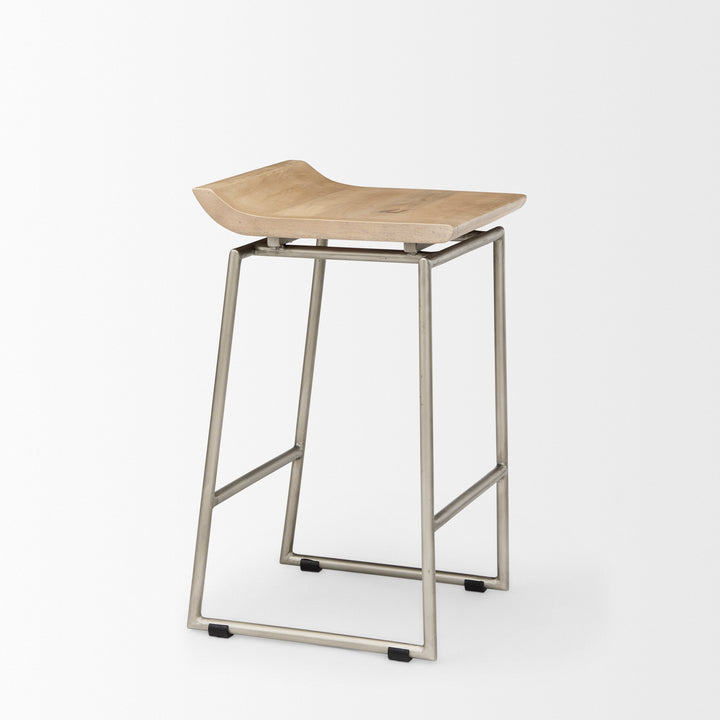 Givens 25.8"H Seat Height Brown Wood W/Silver Metal Frame Counterstool Dining Room Mercana