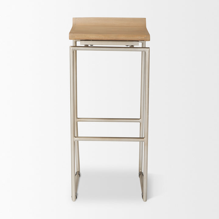 Givens 31.8"H Seat Height Brown Wood W/Silver Metal Frame Barstool Dining Room Mercana