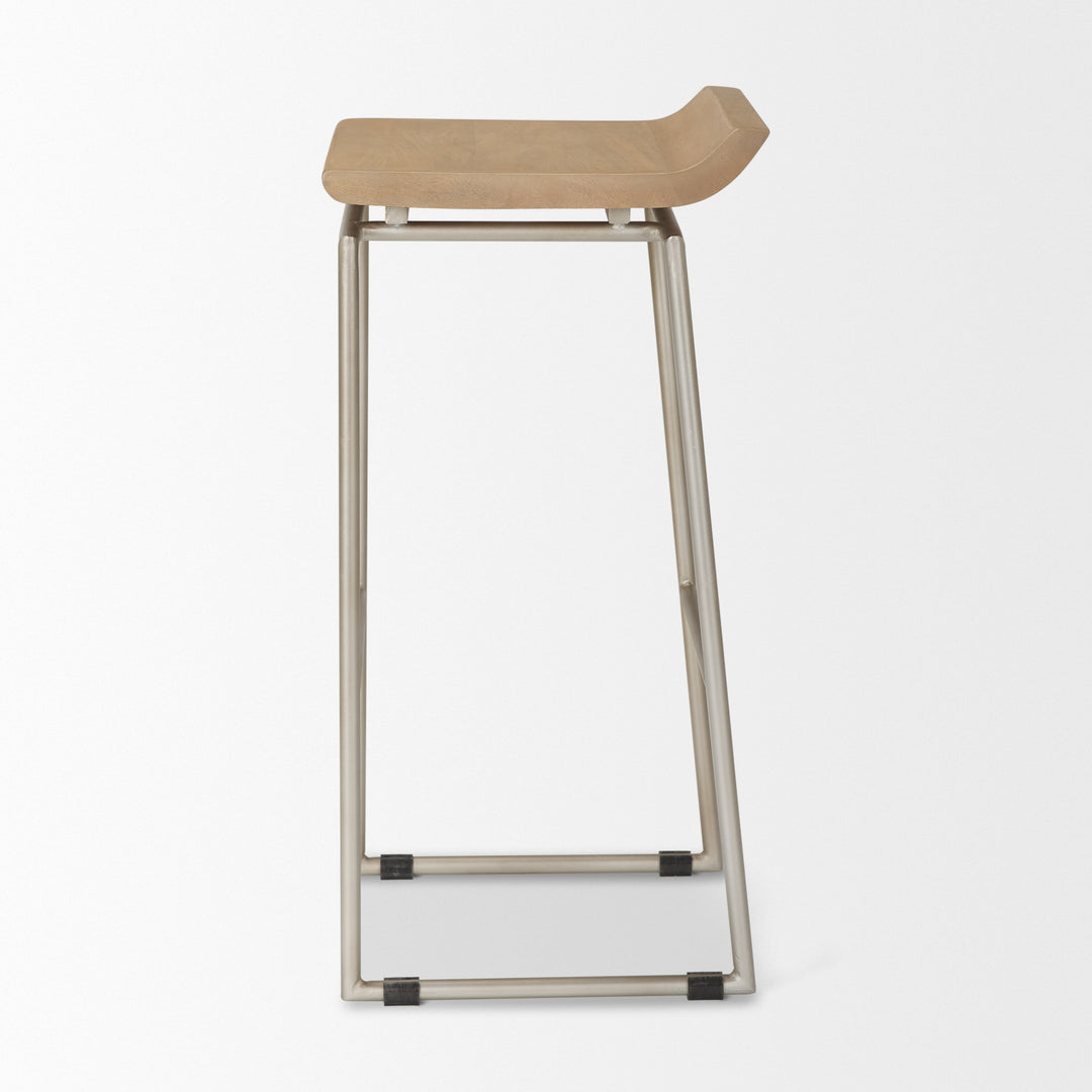 Givens 31.8"H Seat Height Brown Wood W/Silver Metal Frame Barstool Dining Room Mercana
