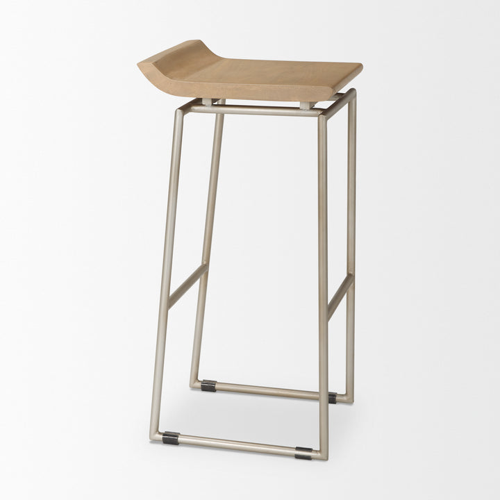 Givens 31.8"H Seat Height Brown Wood W/Silver Metal Frame Barstool Dining Room Mercana