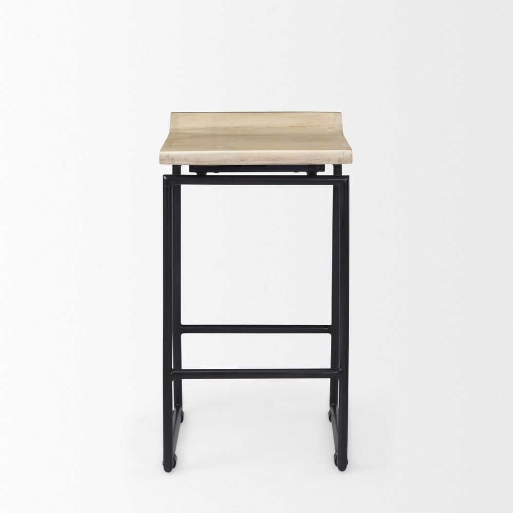 Givens 25.8"H Seat Height Natural Wood W/Black Metal Counter Stool Dining Room Mercana